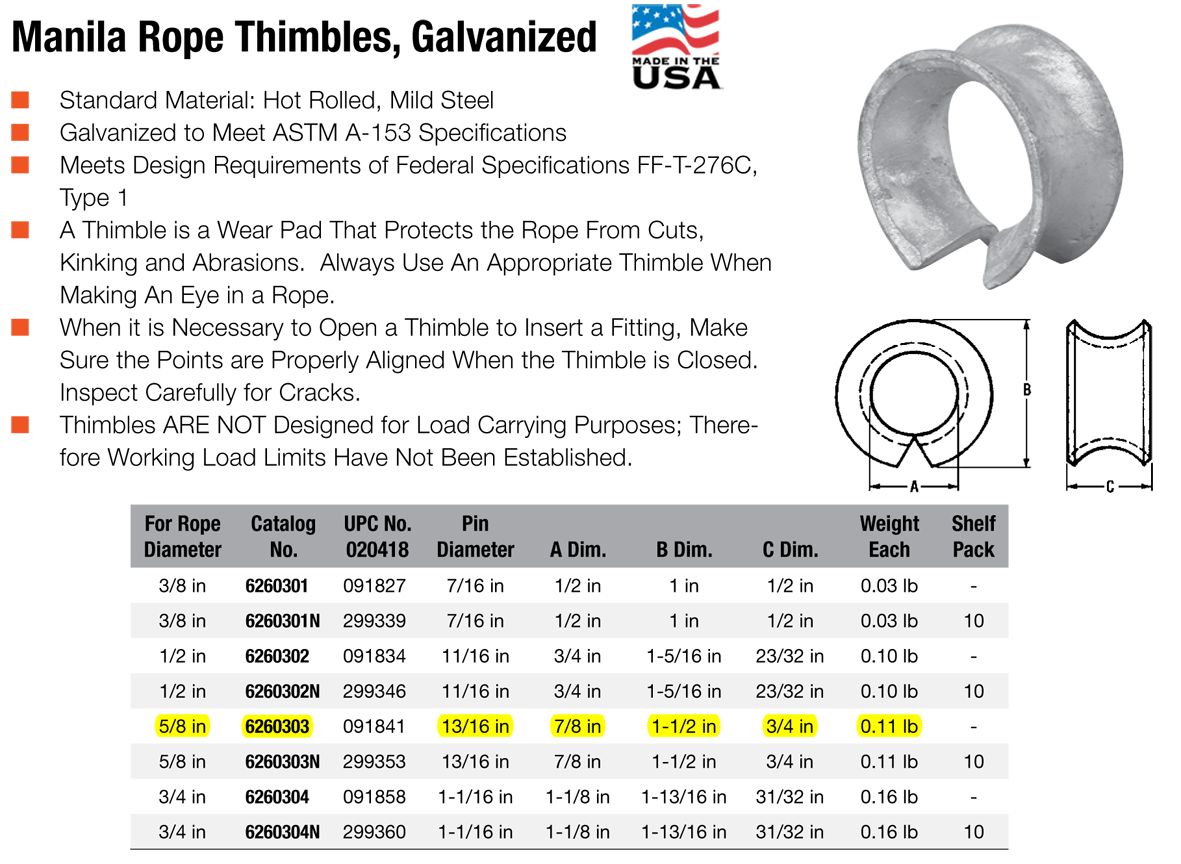 5/8 inch Campbell 83G Galvanized Round Thimbles Wesco Industries